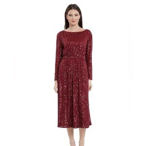 Maggy London Burgundy Sequin Long Sleeve Dress
